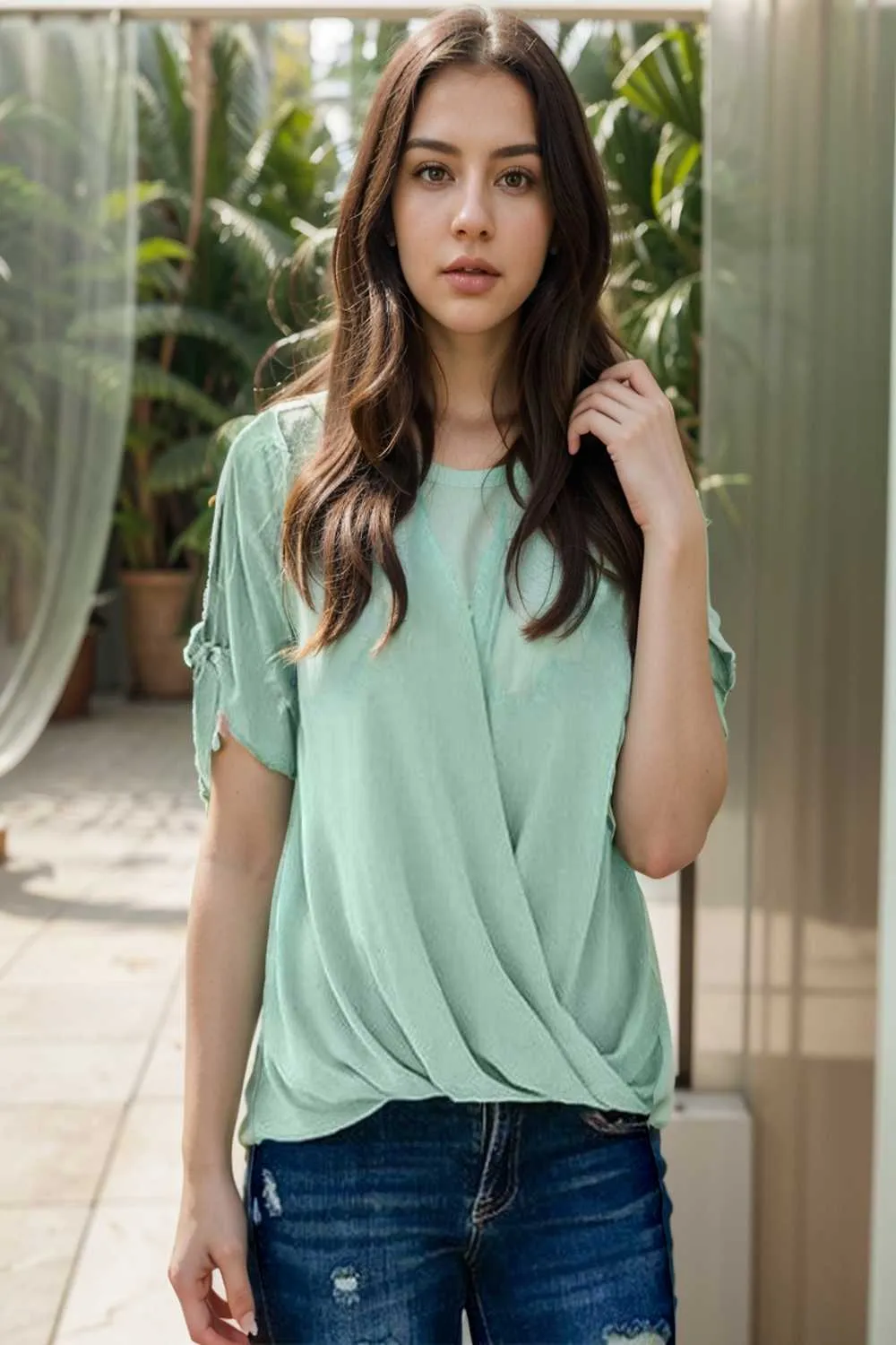 women s blouses loose solid belted long sleeve blouse