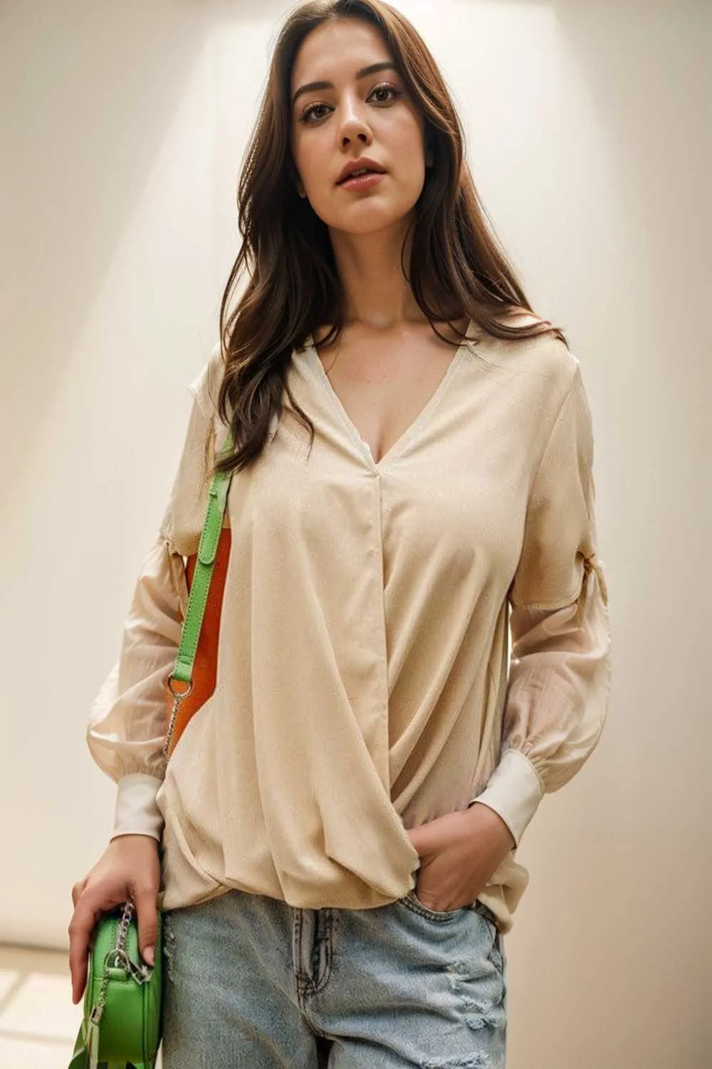 women s blouses loose solid belted long sleeve blouse