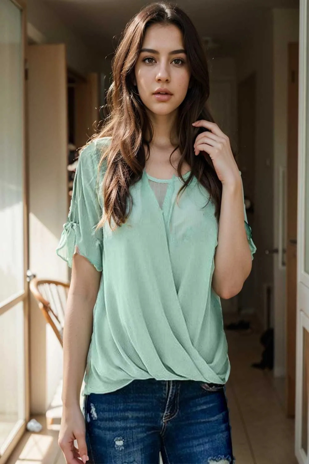 women s blouses loose solid belted long sleeve blouse