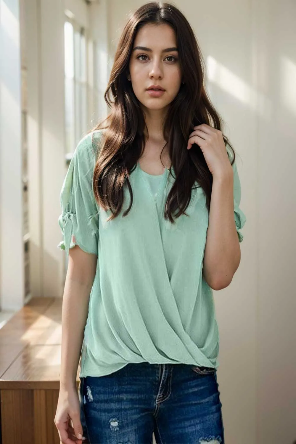 women s blouses loose solid belted long sleeve blouse
