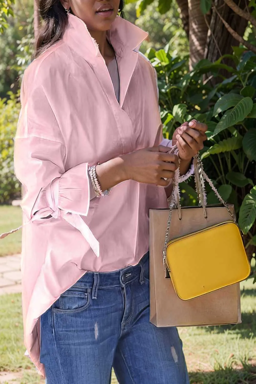 women s blouses loose solid belted long sleeve blouse
