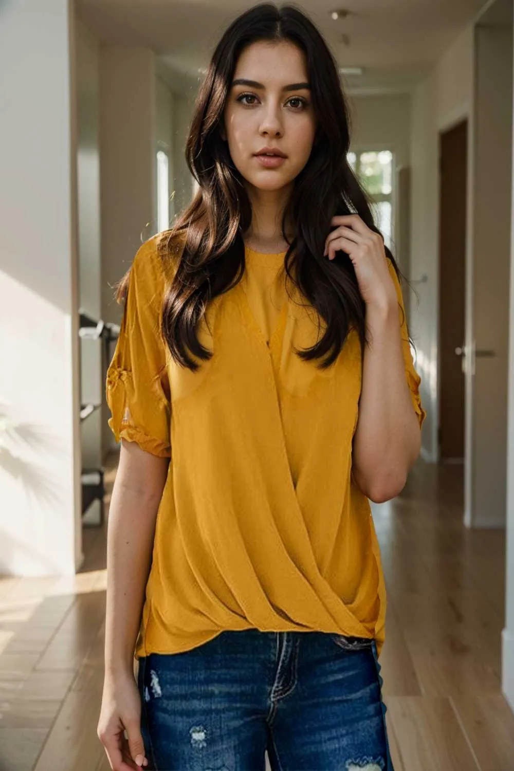 women s blouses loose solid belted long sleeve blouse