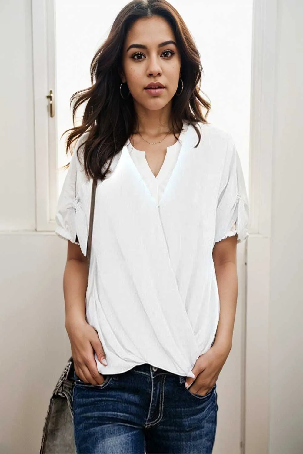 women s blouses loose solid belted long sleeve blouse
