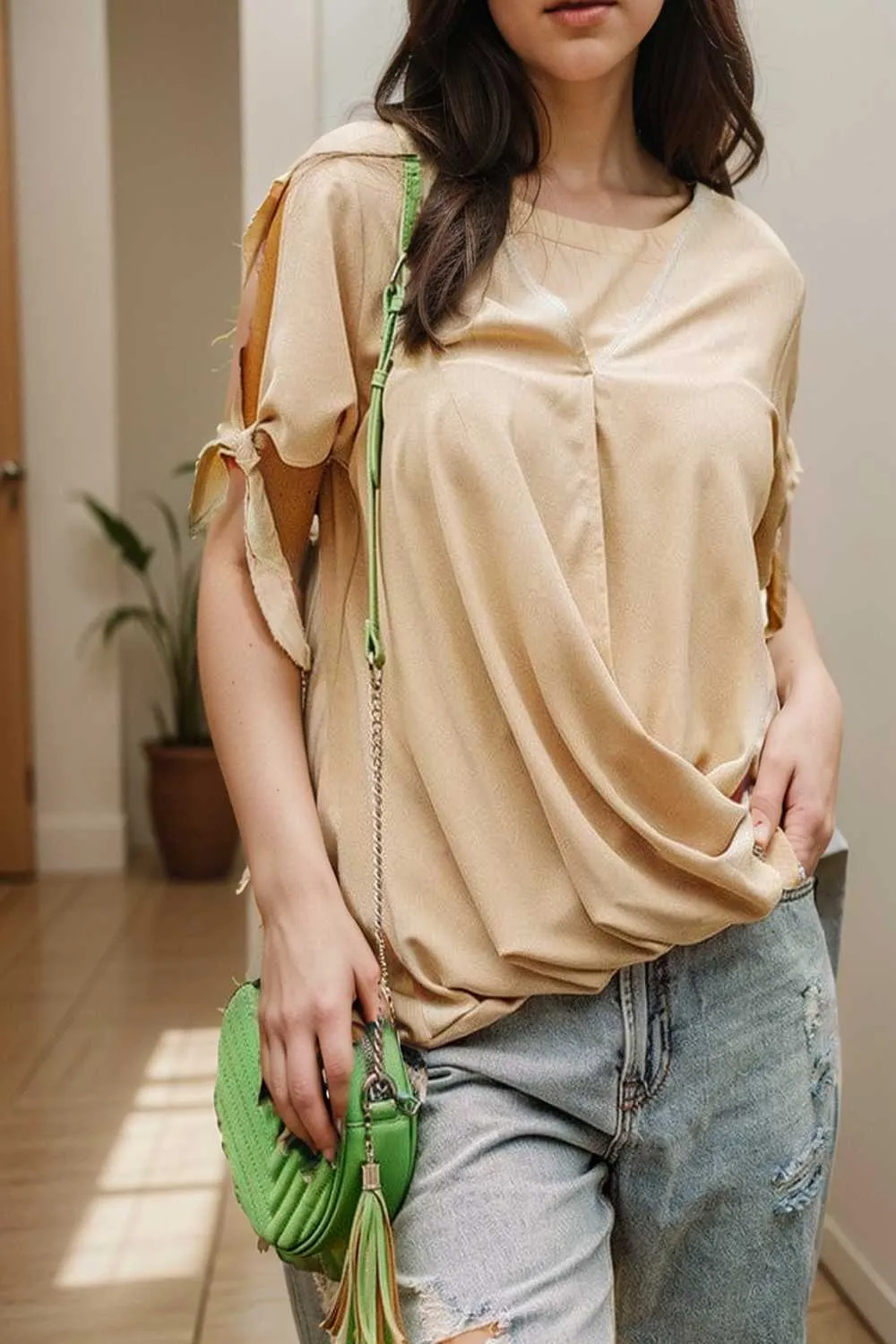 women s blouses loose solid belted long sleeve blouse