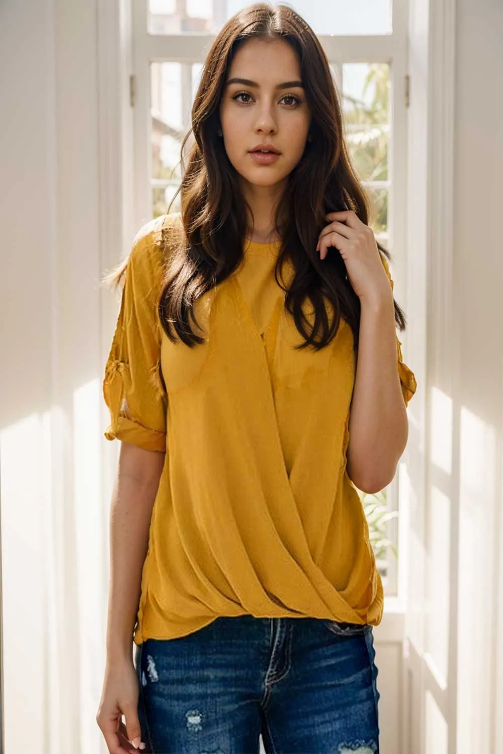 women s blouses loose solid belted long sleeve blouse