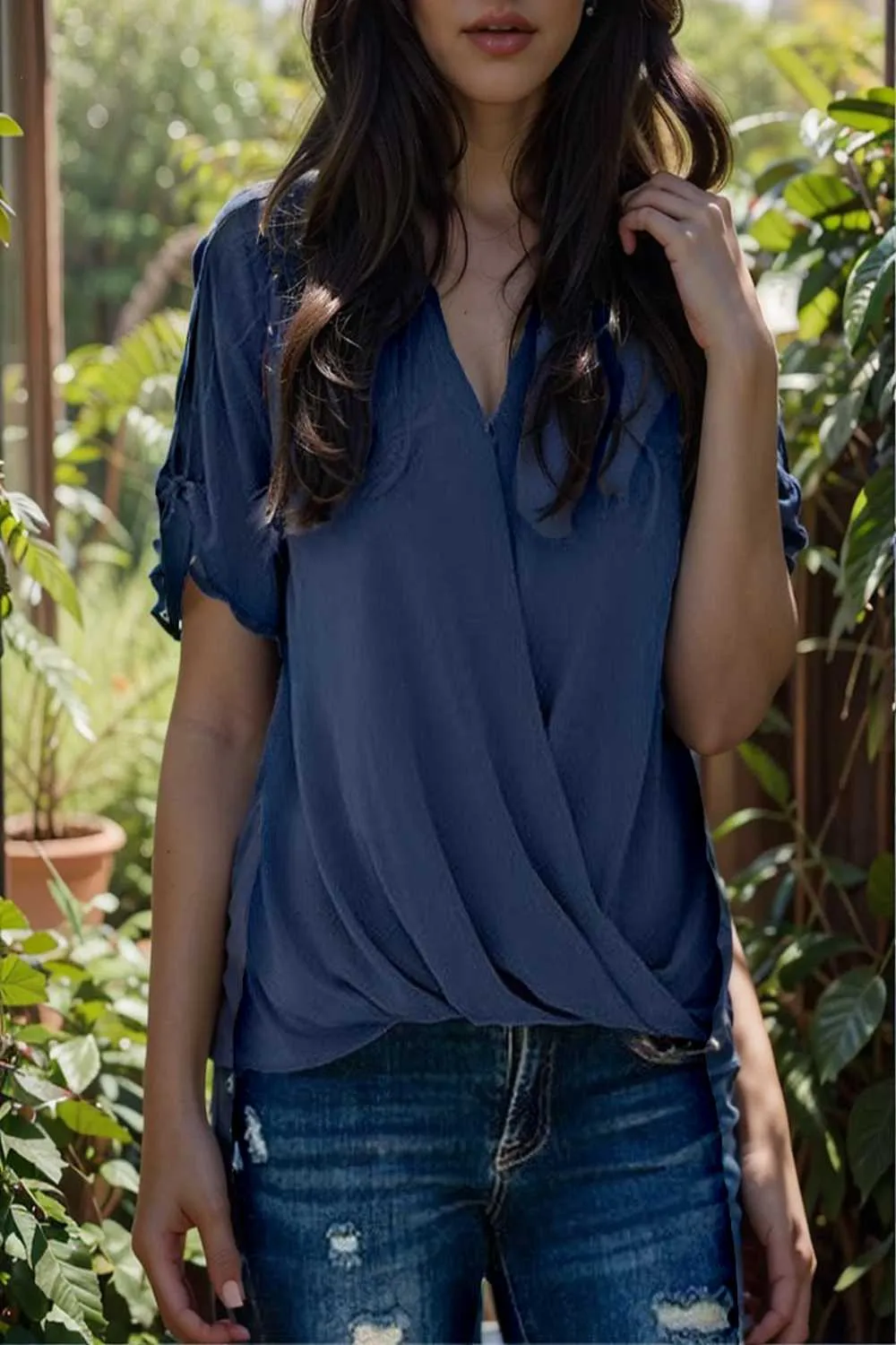 women s blouses loose solid belted long sleeve blouse