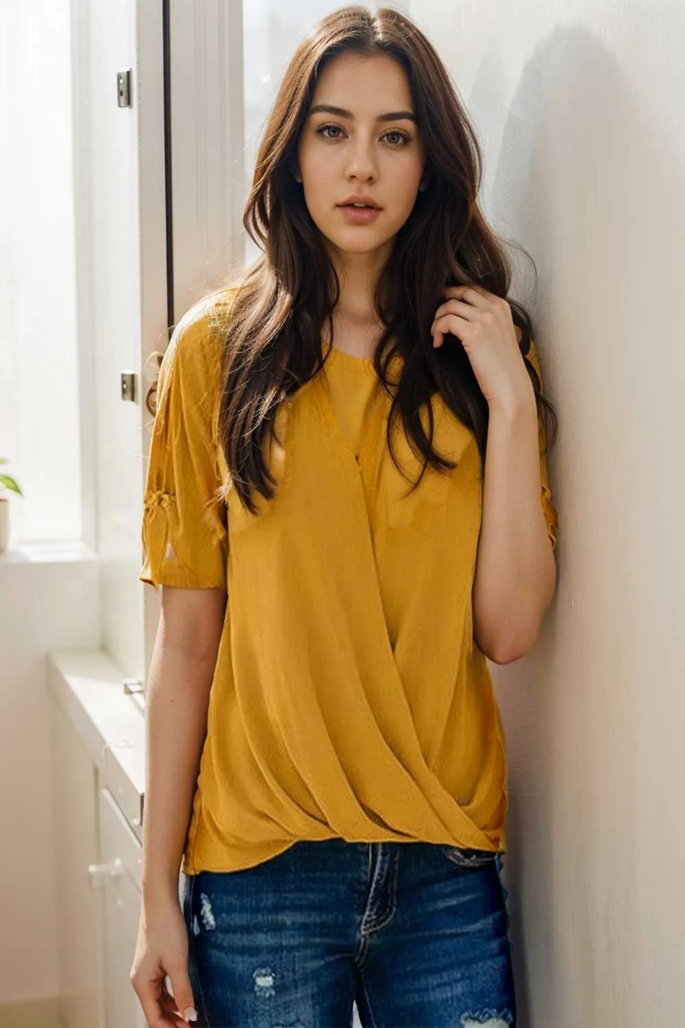 women s blouses loose solid belted long sleeve blouse