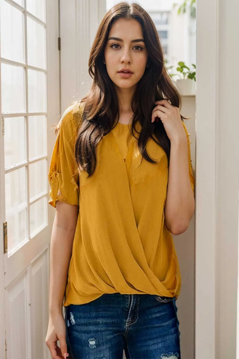 women s blouses loose solid belted long sleeve blouse