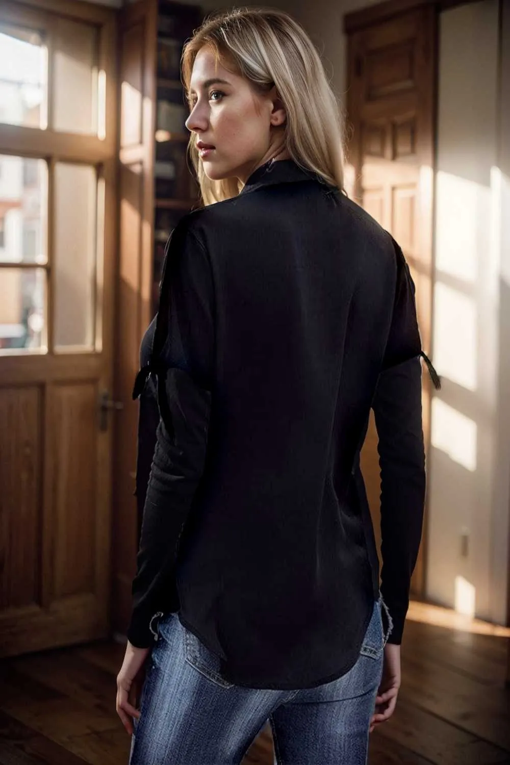 women s blouses loose solid belted long sleeve blouse