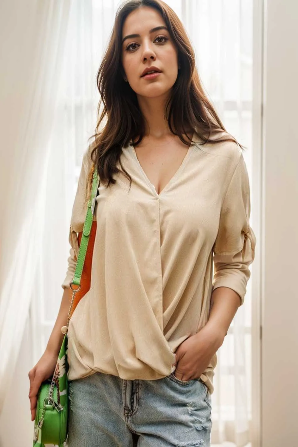 women s blouses loose solid belted long sleeve blouse
