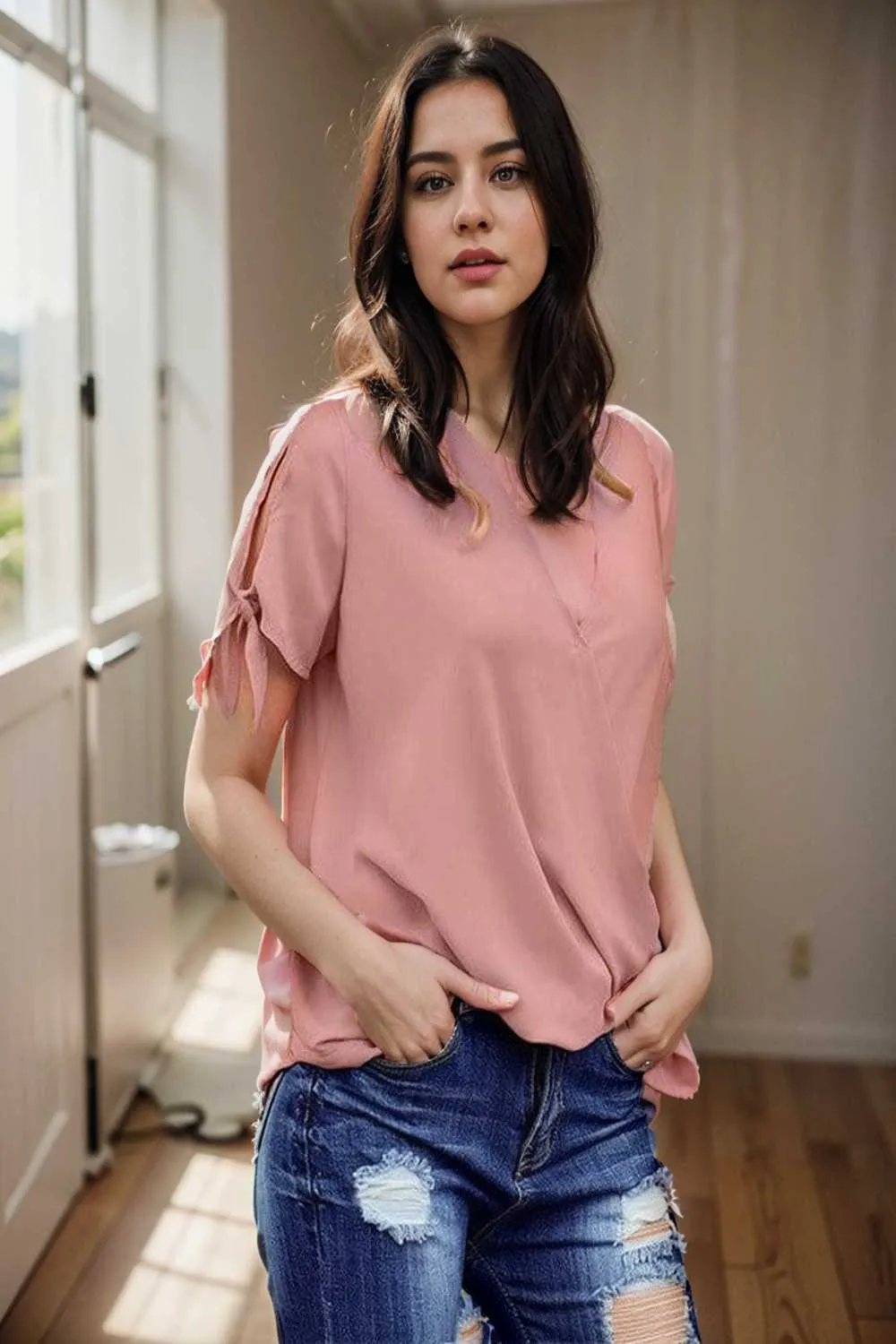 women s blouses loose solid belted long sleeve blouse