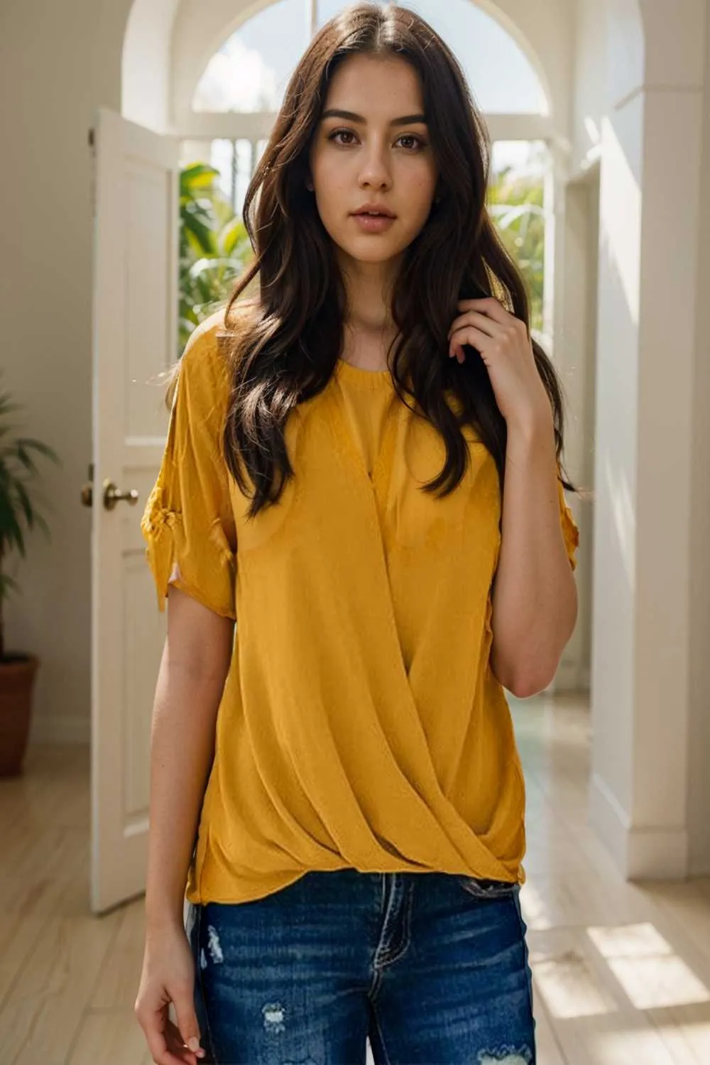 women s blouses loose solid belted long sleeve blouse