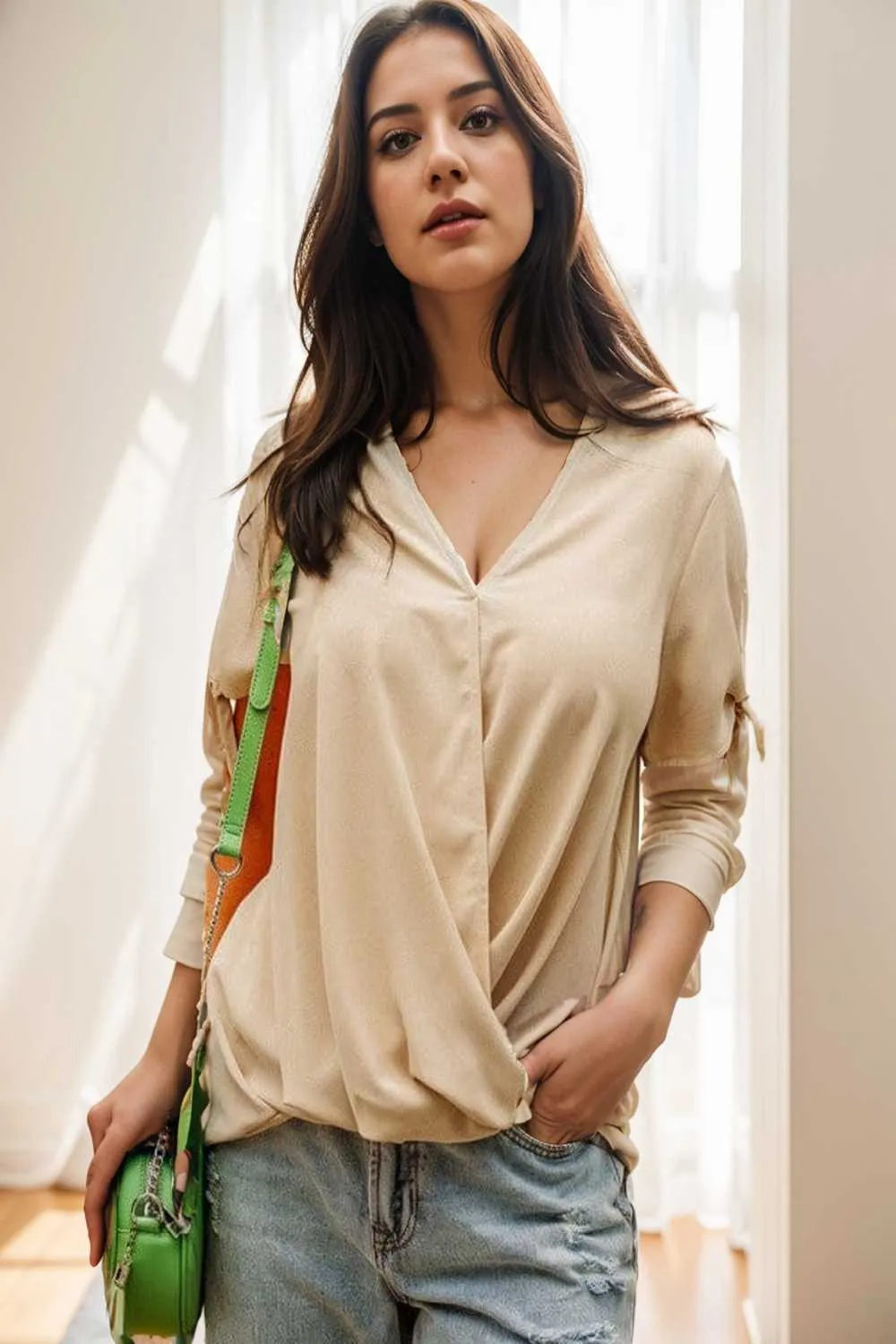 women s blouses loose solid belted long sleeve blouse