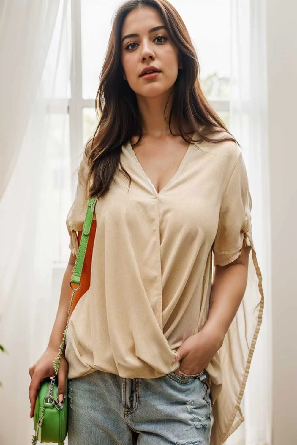 women s blouses loose solid belted long sleeve blouse