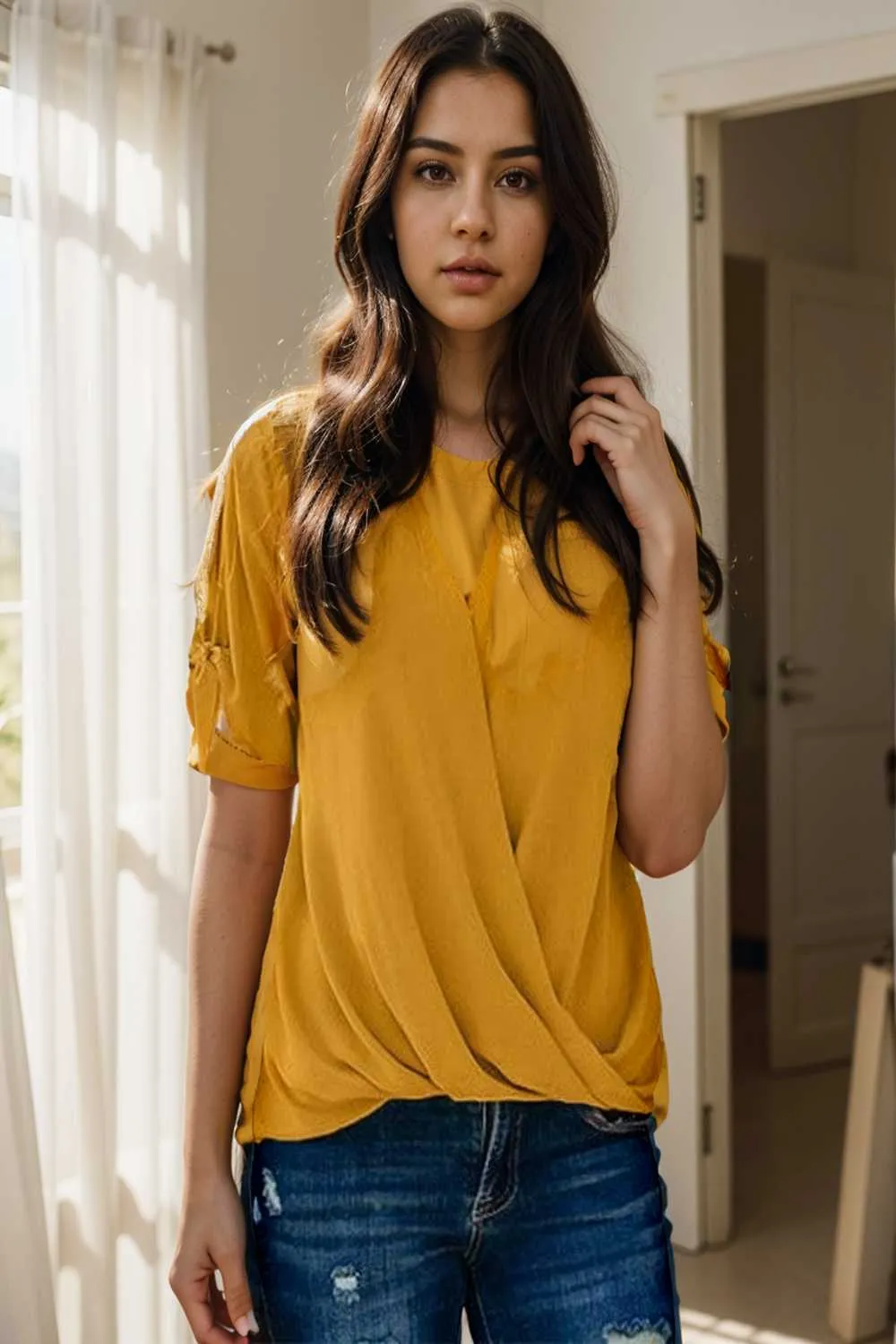women s blouses loose solid belted long sleeve blouse