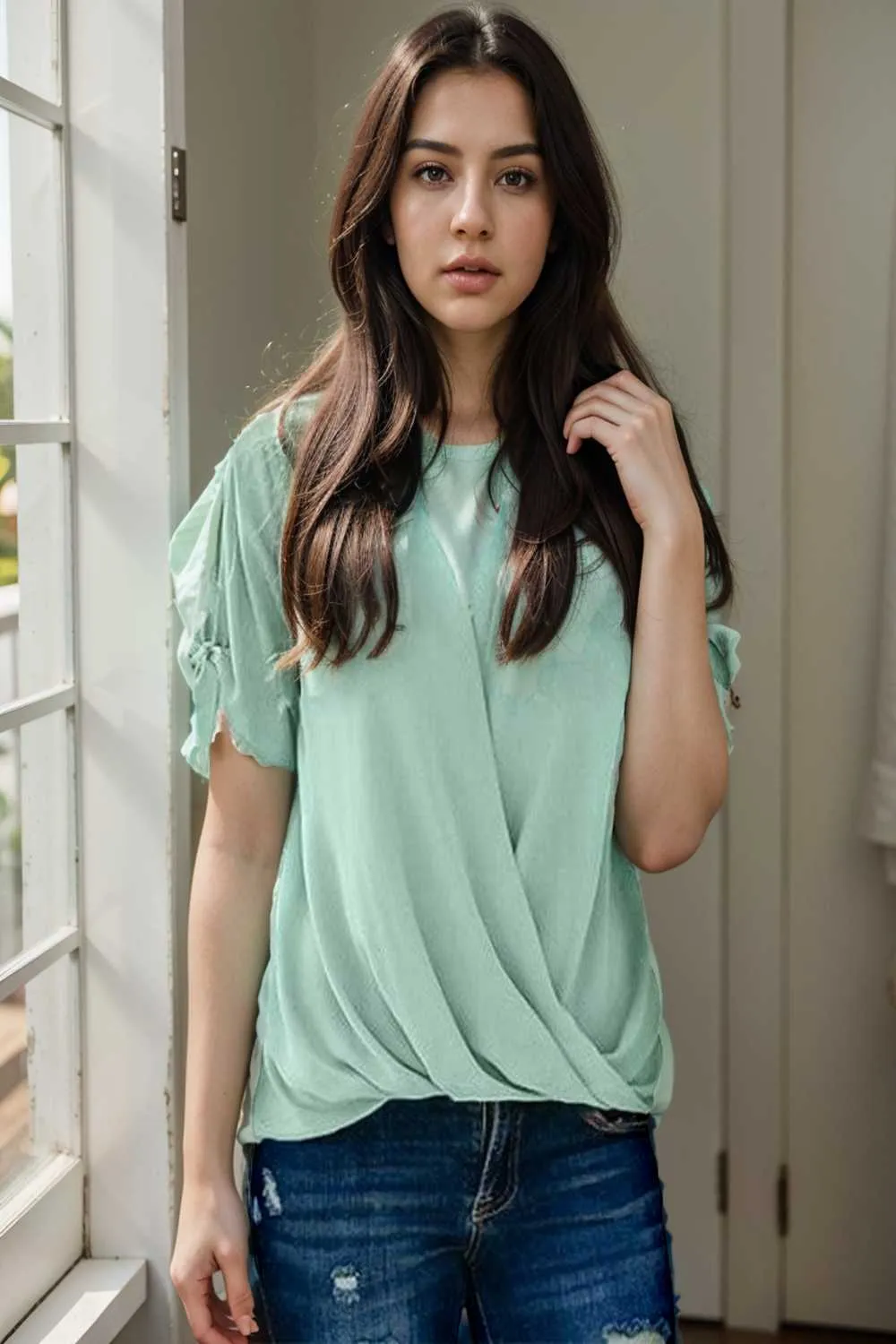 women s blouses loose solid belted long sleeve blouse