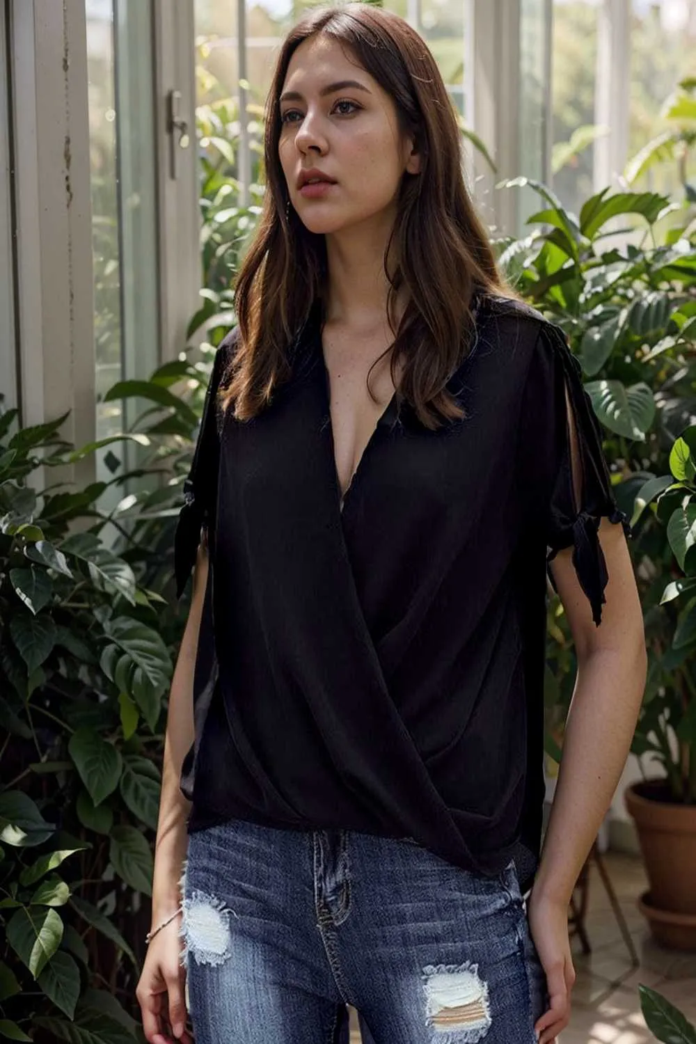 women s blouses loose solid belted long sleeve blouse