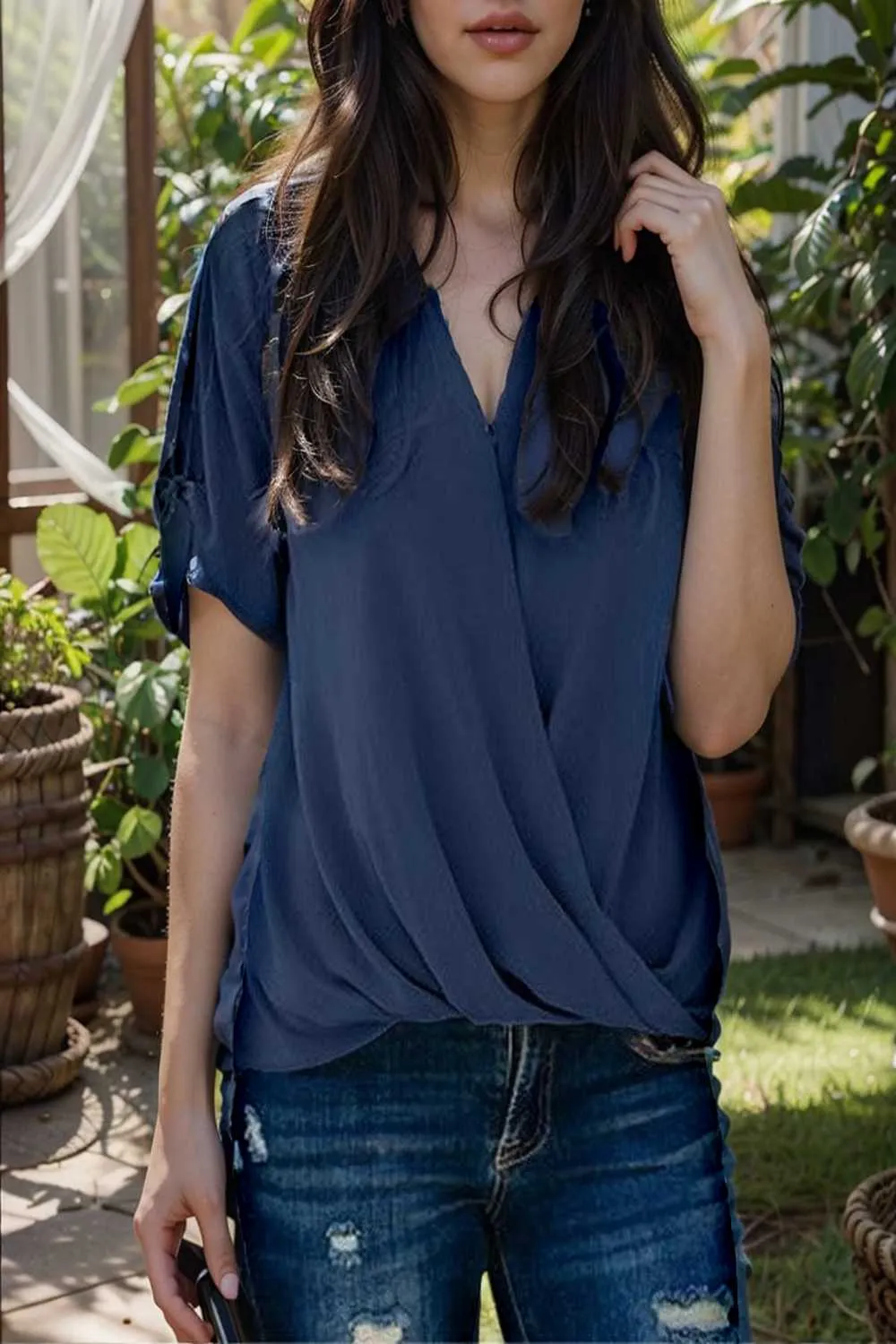women s blouses loose solid belted long sleeve blouse
