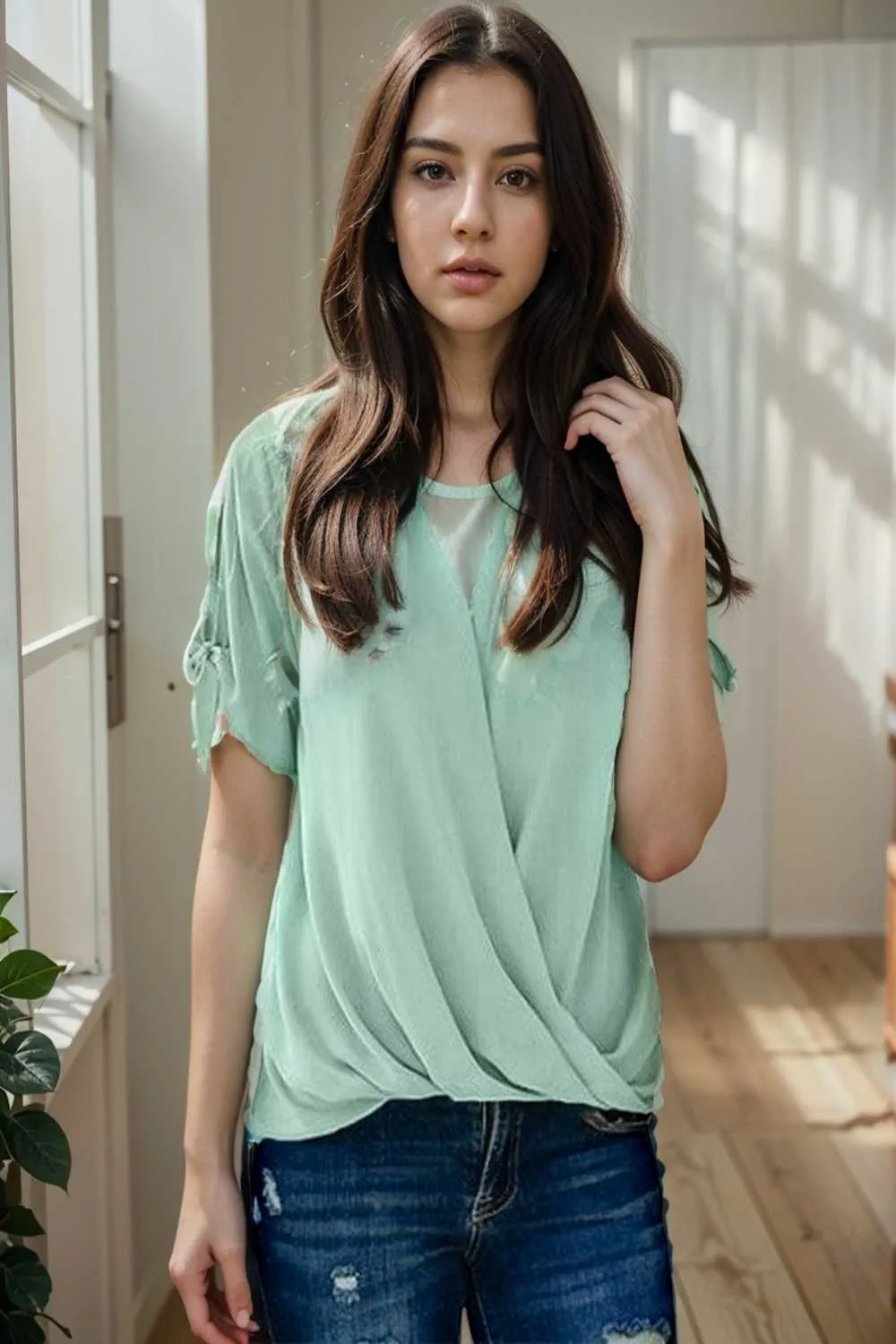 women s blouses loose solid belted long sleeve blouse