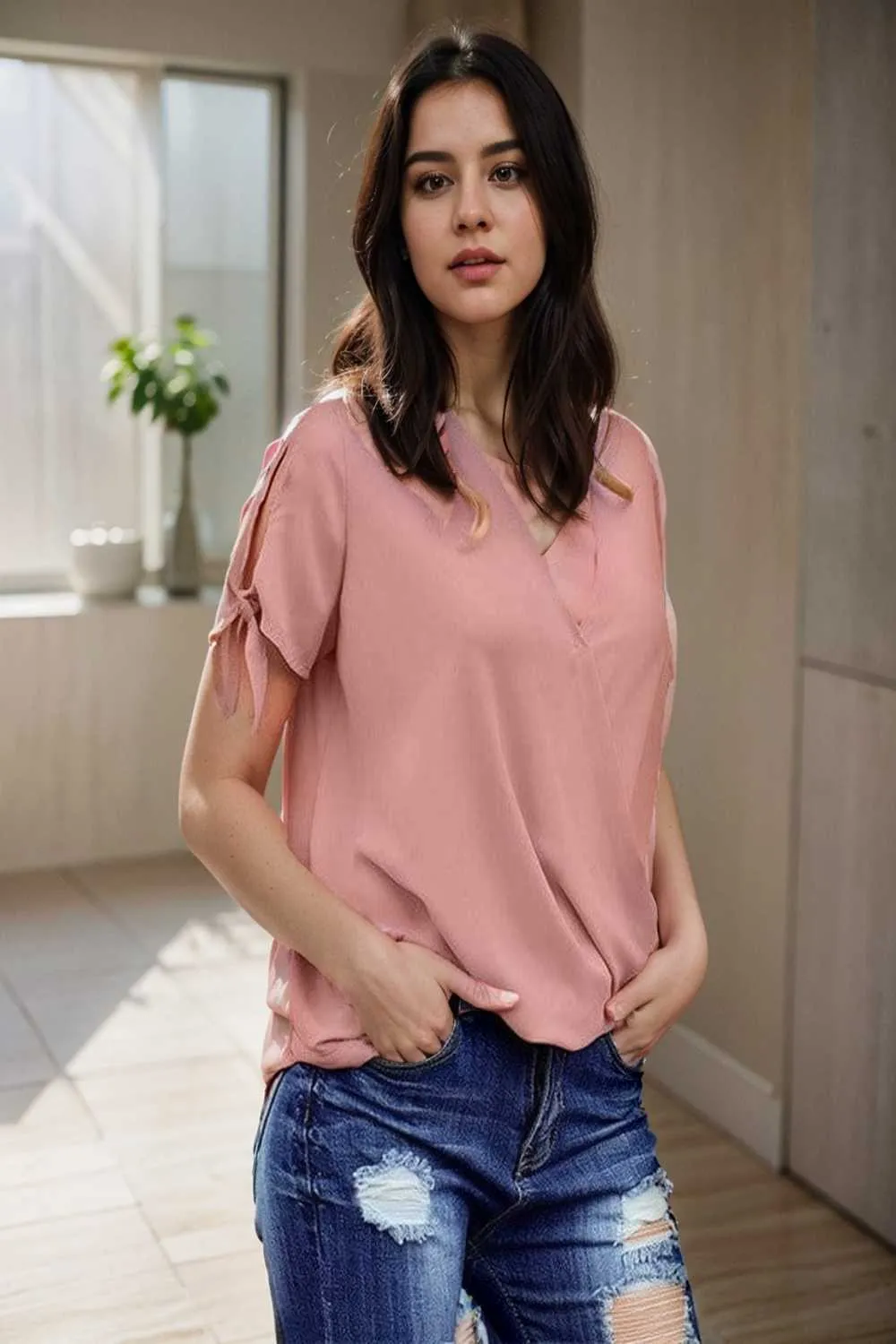 women s blouses loose solid belted long sleeve blouse