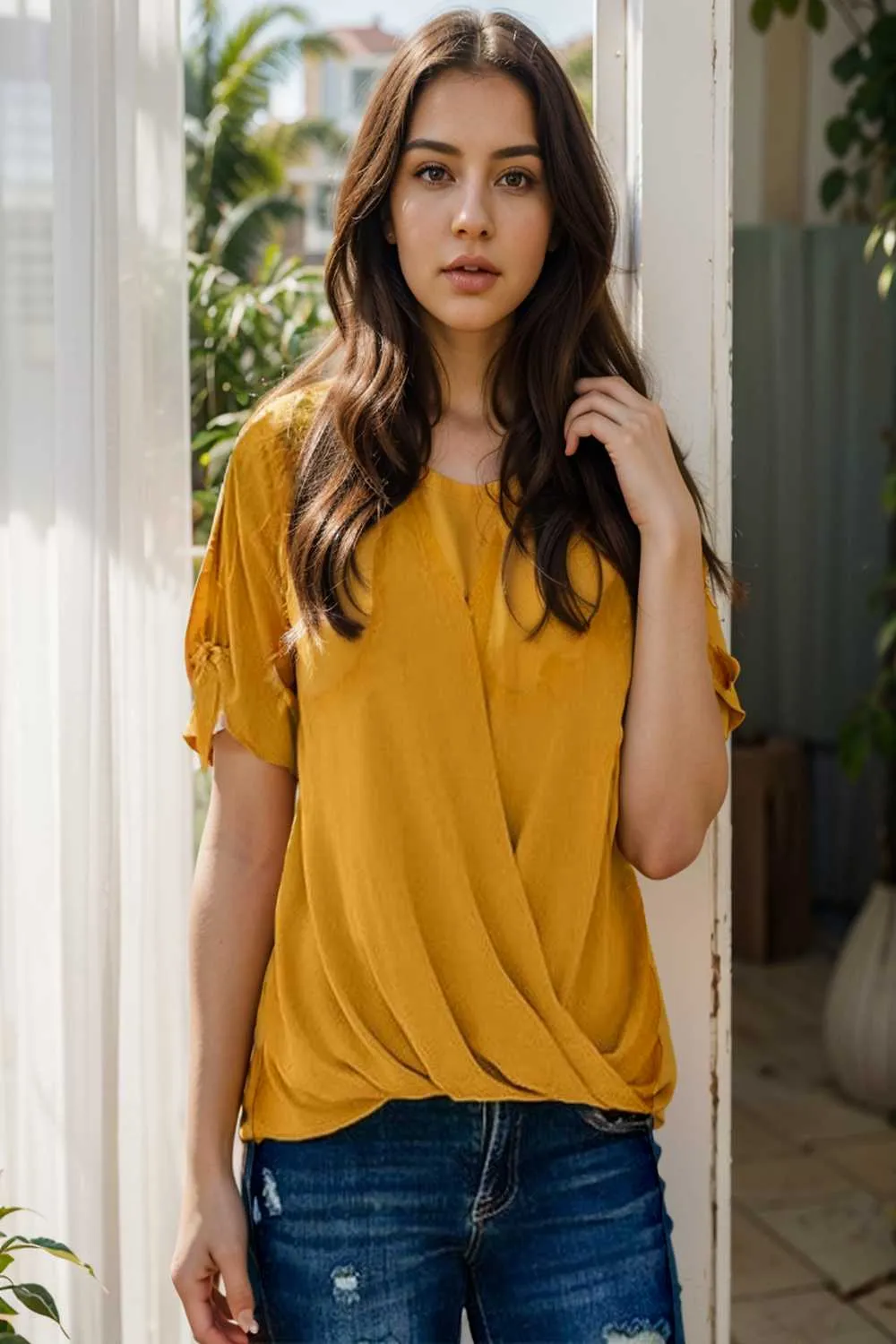 women s blouses loose solid belted long sleeve blouse