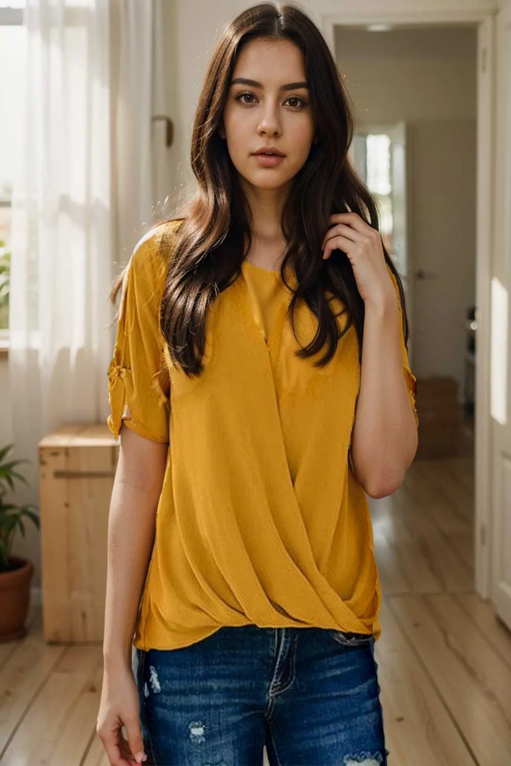 women s blouses loose solid belted long sleeve blouse