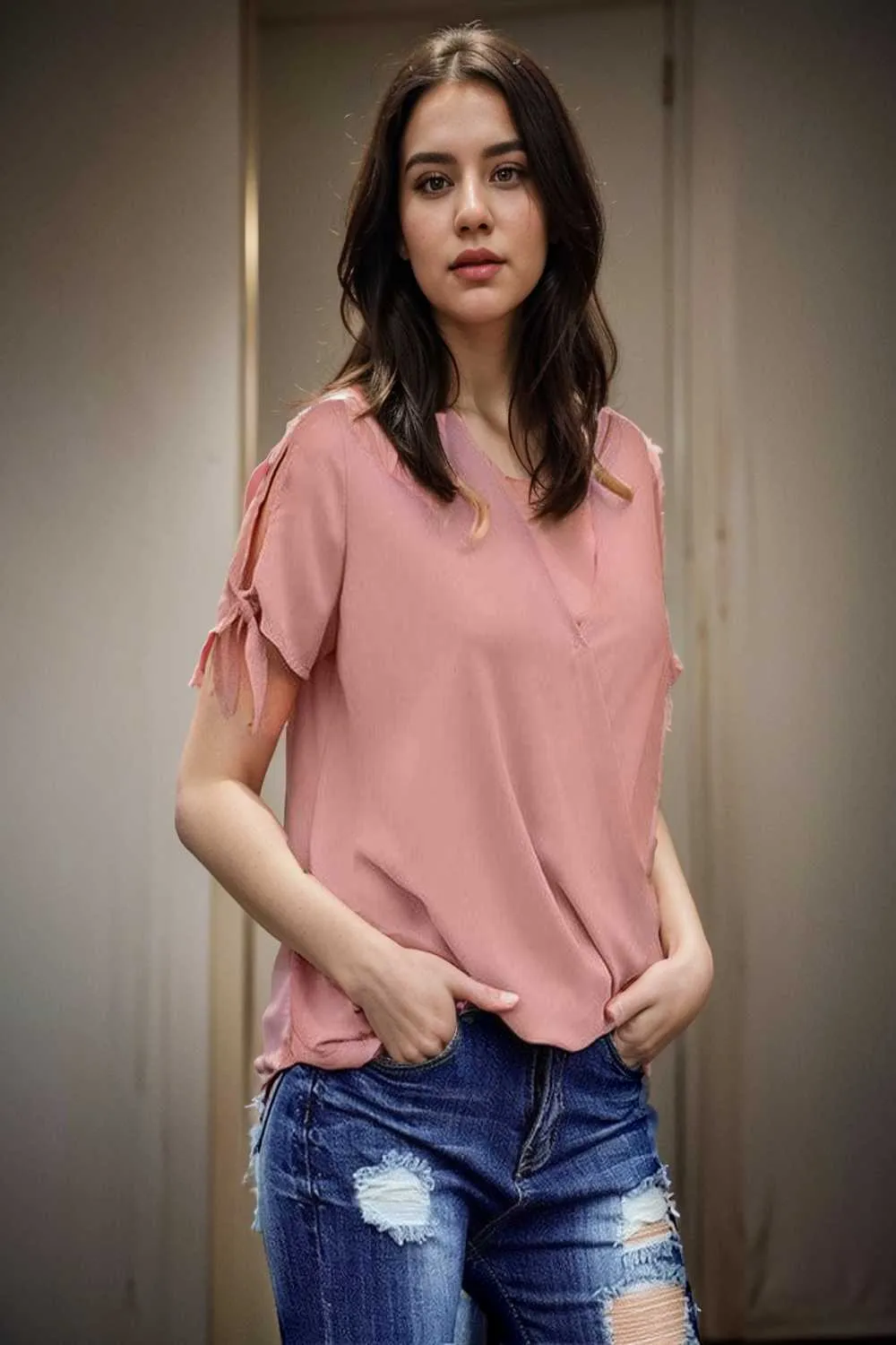 women s blouses loose solid belted long sleeve blouse