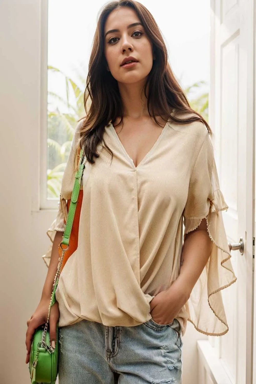 women s blouses loose solid belted long sleeve blouse