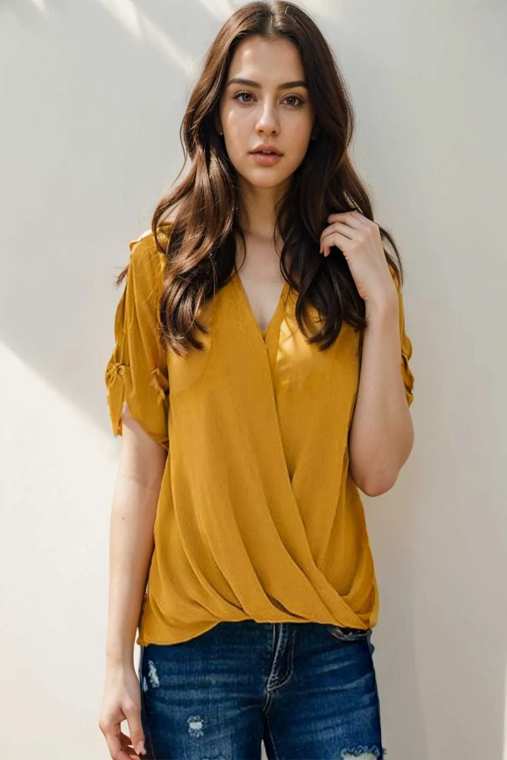 women s blouses loose solid belted long sleeve blouse