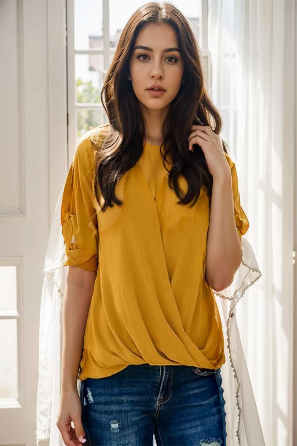 women s blouses loose solid belted long sleeve blouse