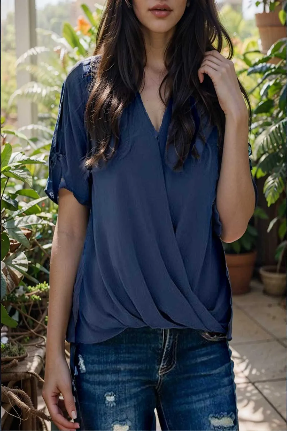 women s blouses loose solid belted long sleeve blouse