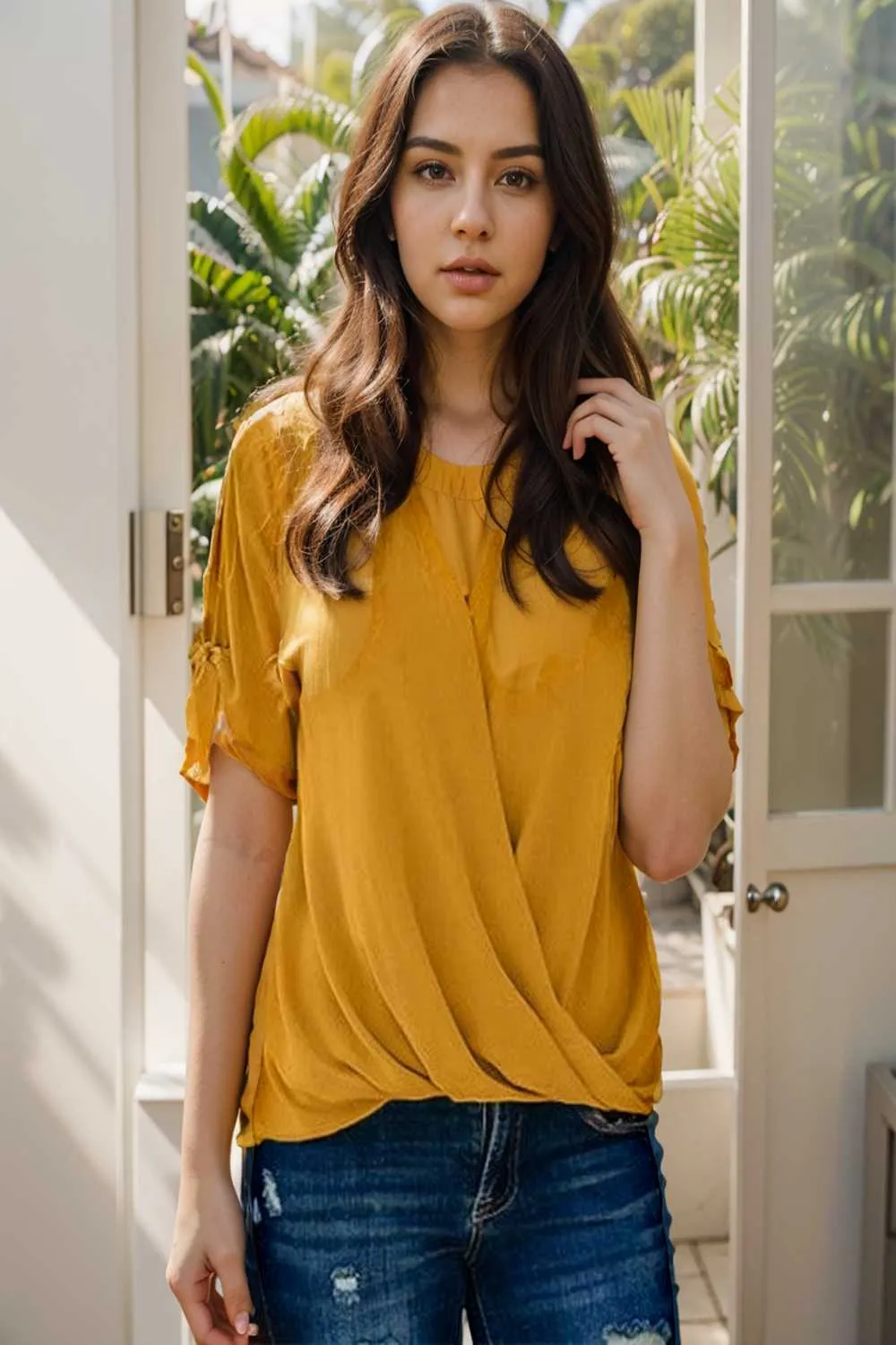 women s blouses loose solid belted long sleeve blouse