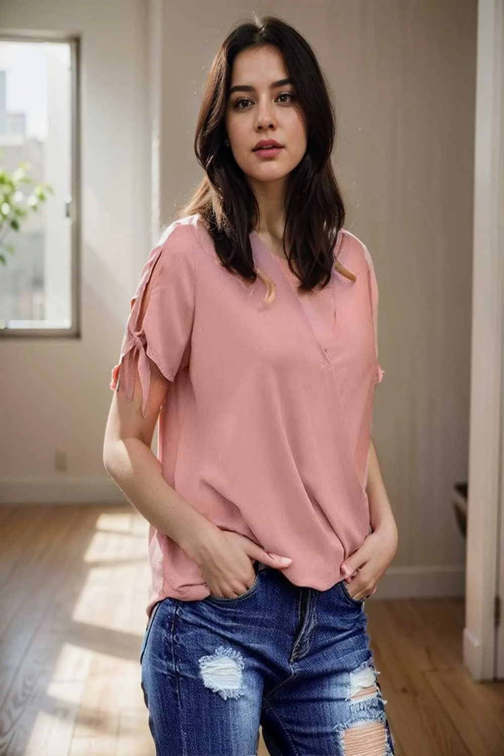 women s blouses loose solid belted long sleeve blouse