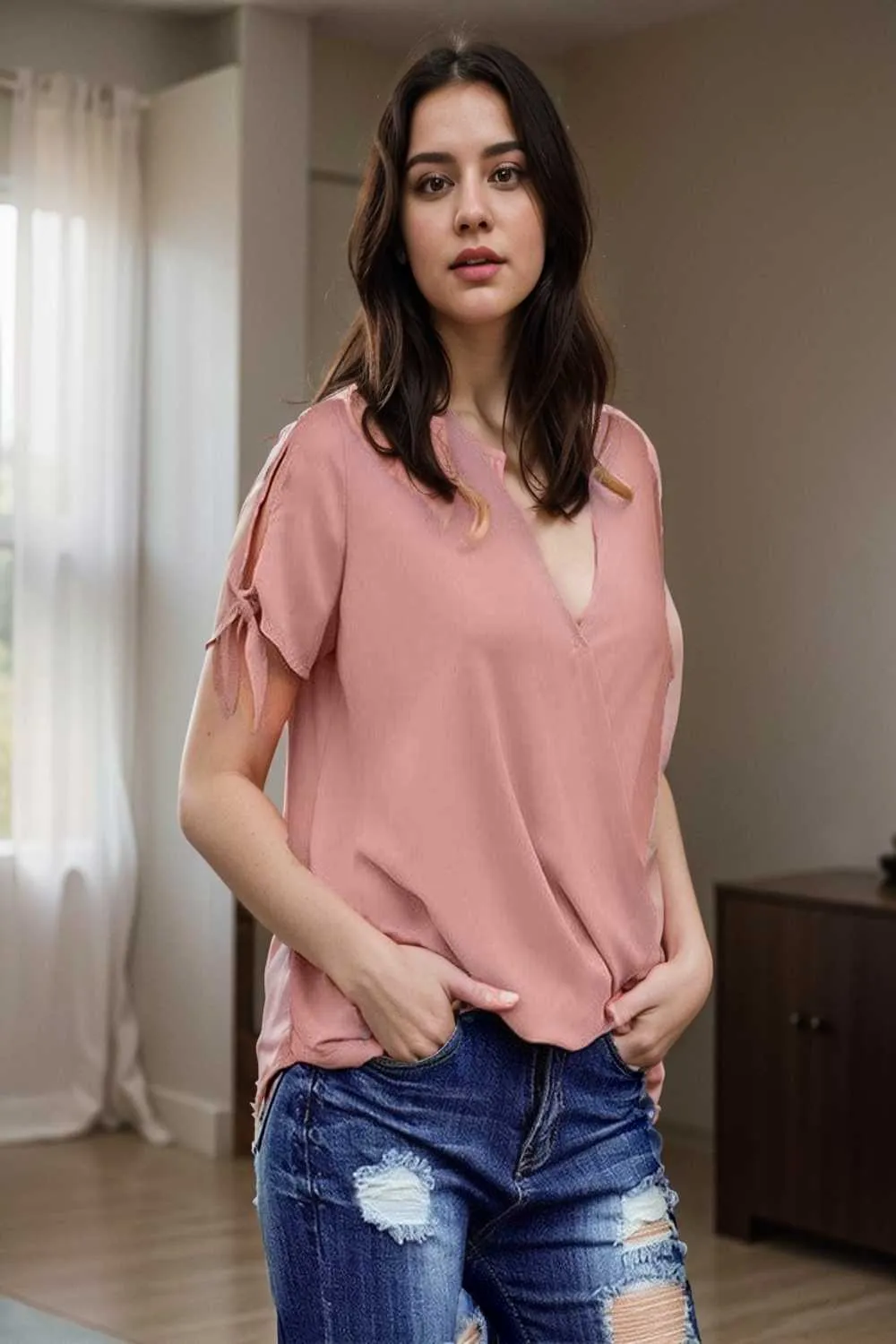 women s blouses loose solid belted long sleeve blouse