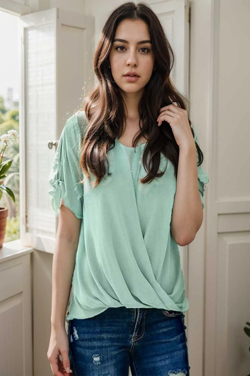women s blouses loose solid belted long sleeve blouse