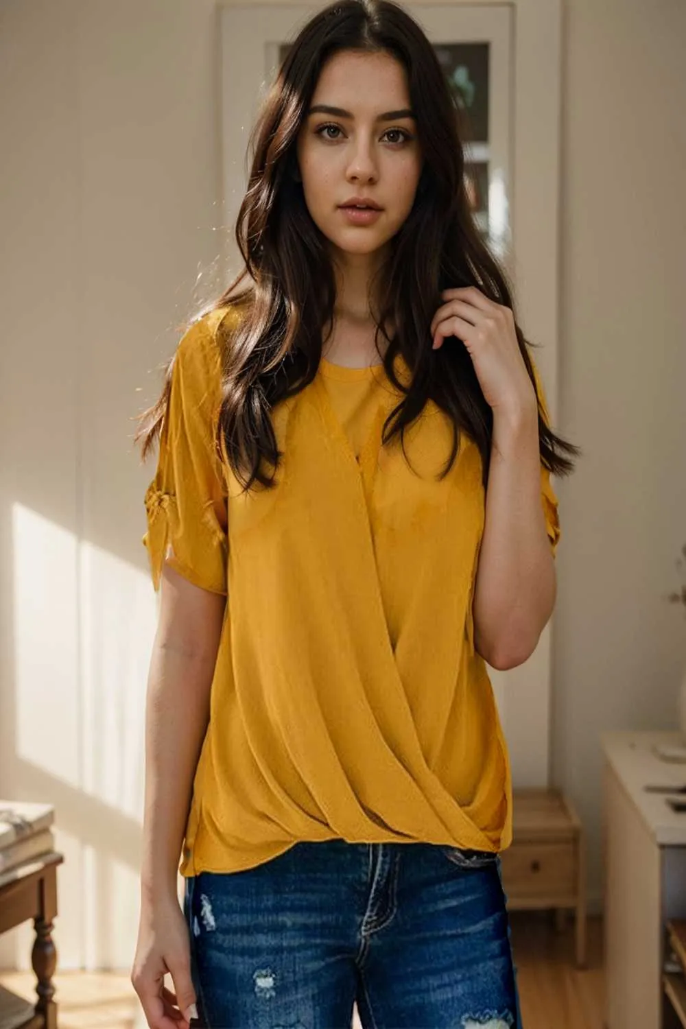 women s blouses loose solid belted long sleeve blouse