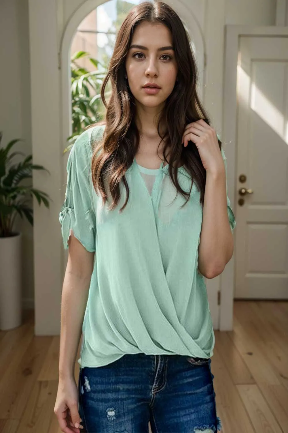 women s blouses loose solid belted long sleeve blouse