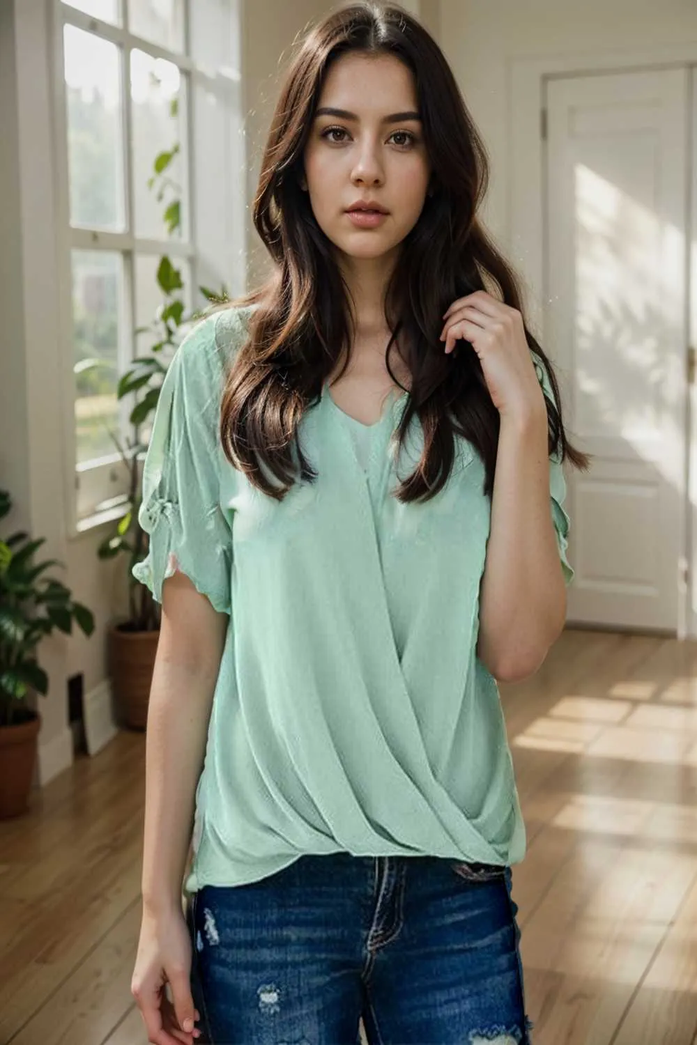 women s blouses loose solid belted long sleeve blouse
