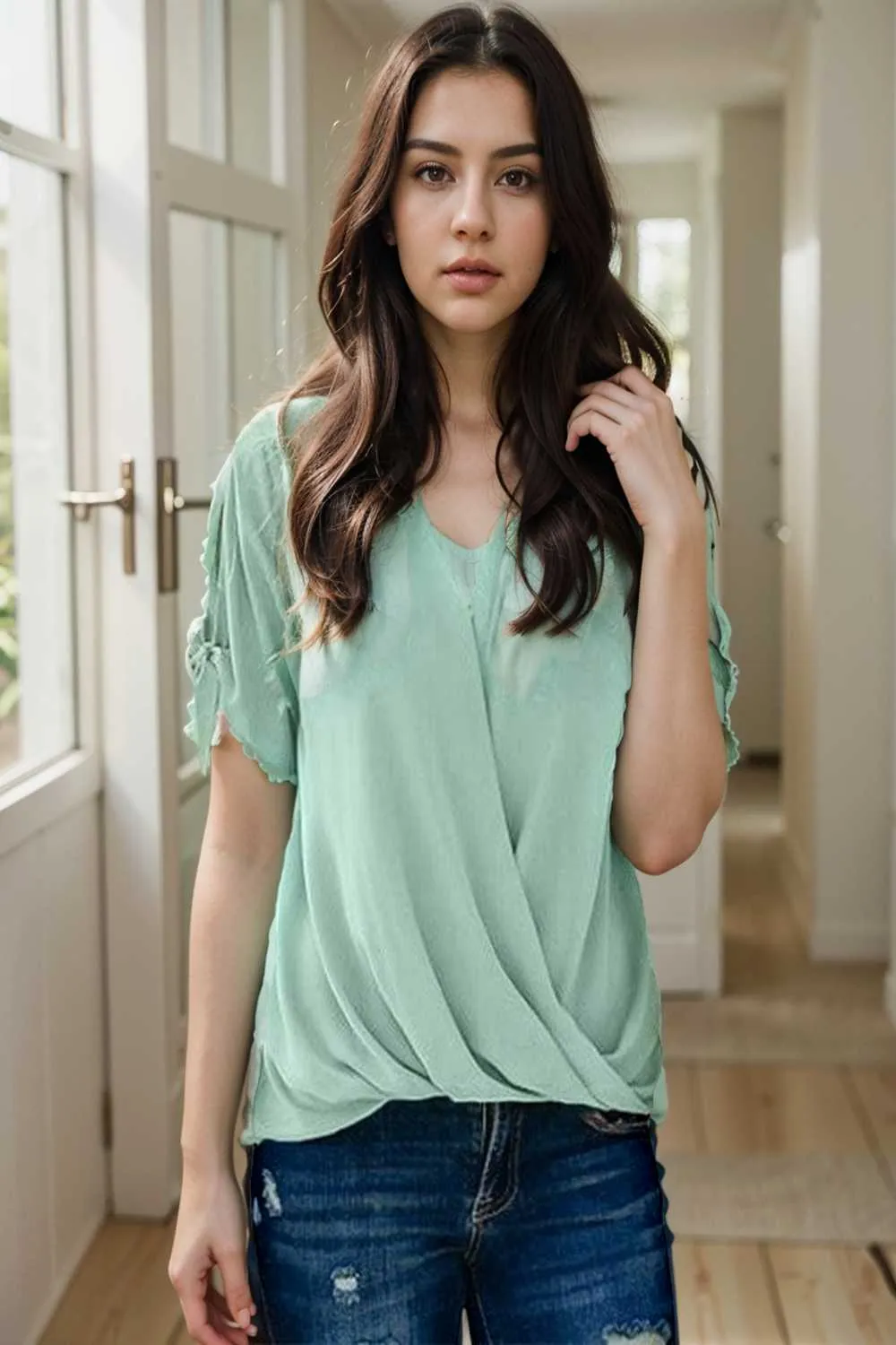 women s blouses loose solid belted long sleeve blouse