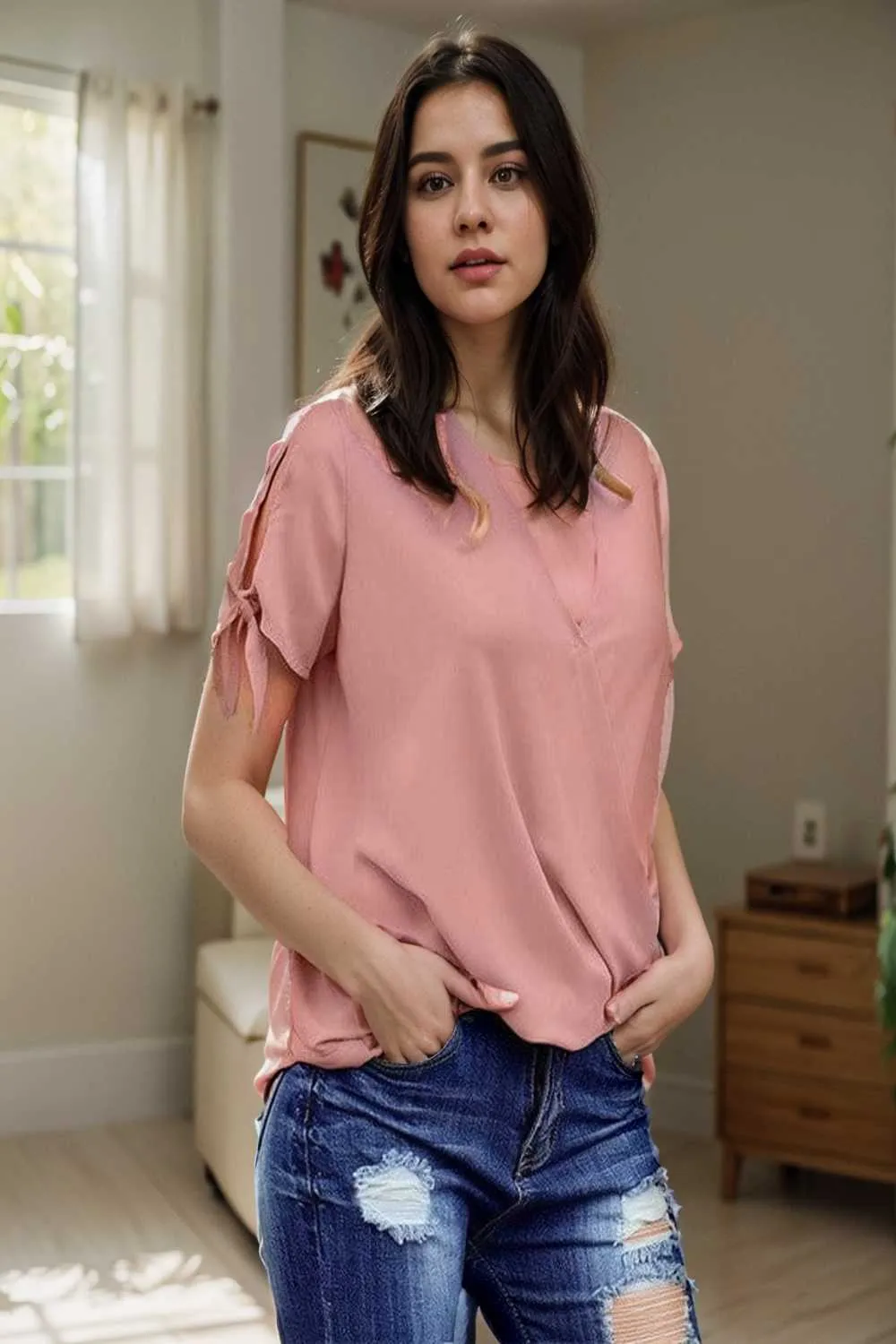 women s blouses loose solid belted long sleeve blouse