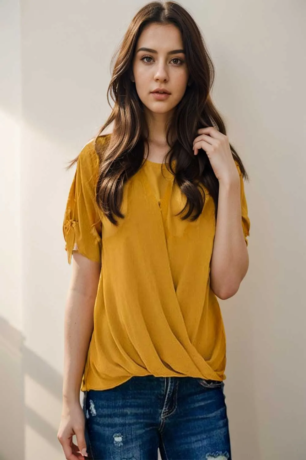 women s blouses loose solid belted long sleeve blouse