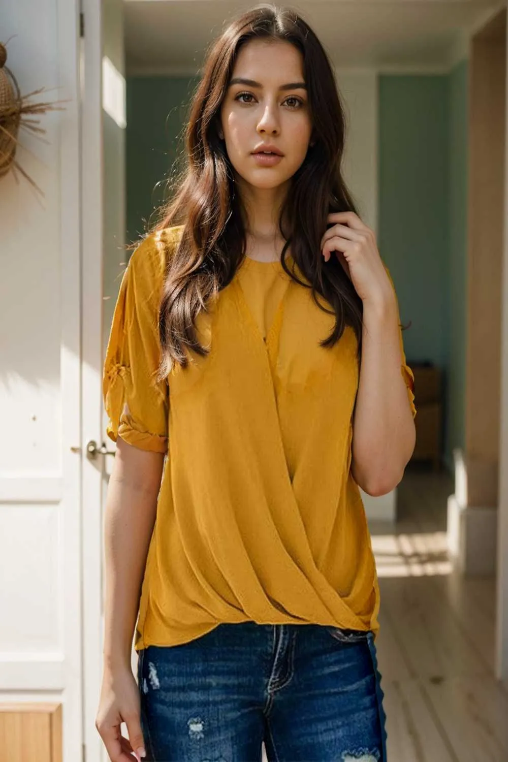 women s blouses loose solid belted long sleeve blouse