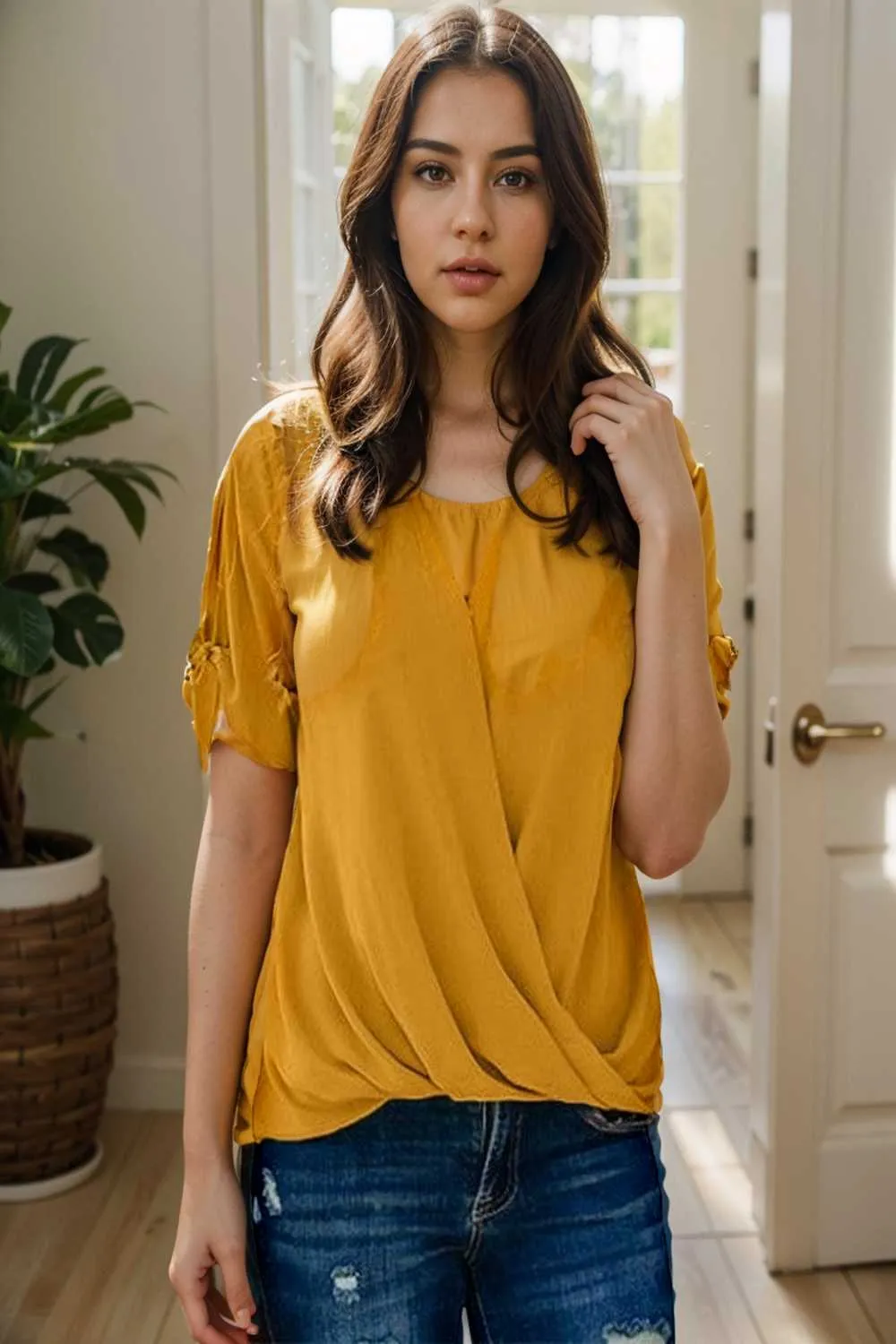 women s blouses loose solid belted long sleeve blouse