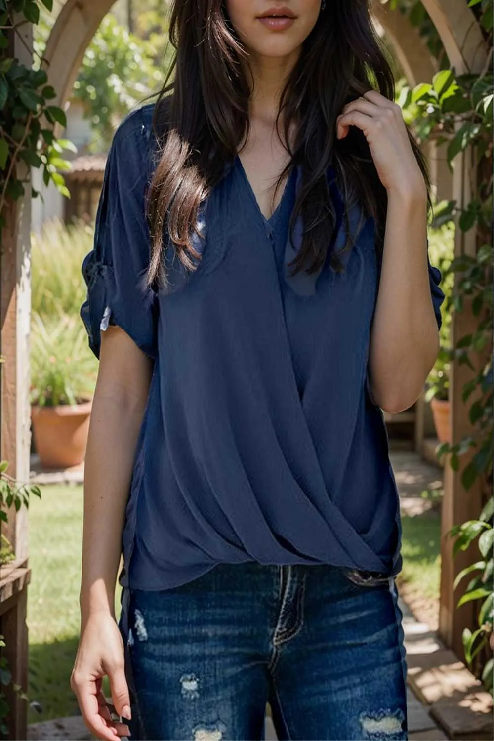 women s blouses loose solid belted long sleeve blouse
