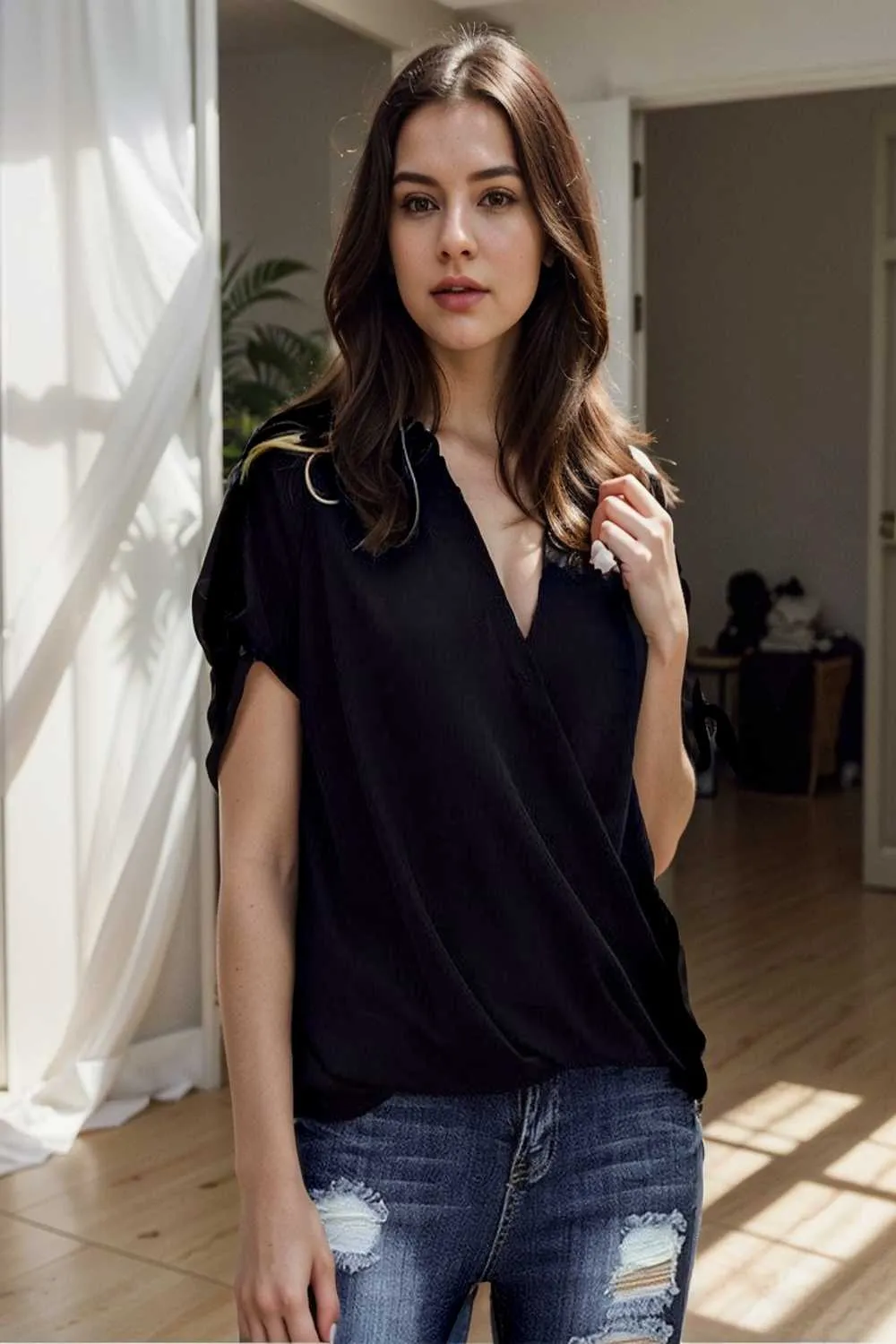 women s blouses loose solid belted long sleeve blouse