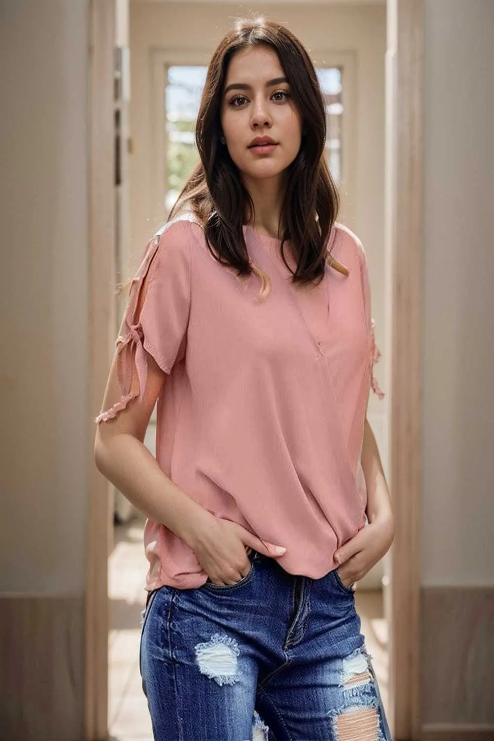 women s blouses loose solid belted long sleeve blouse