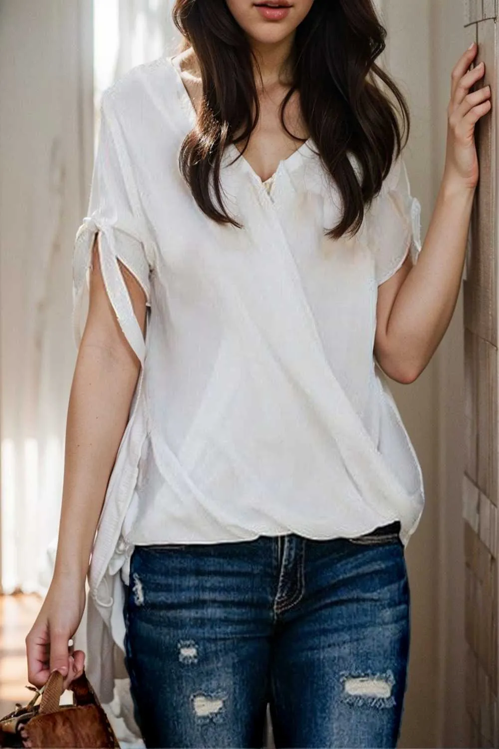 women s blouses loose solid belted long sleeve blouse