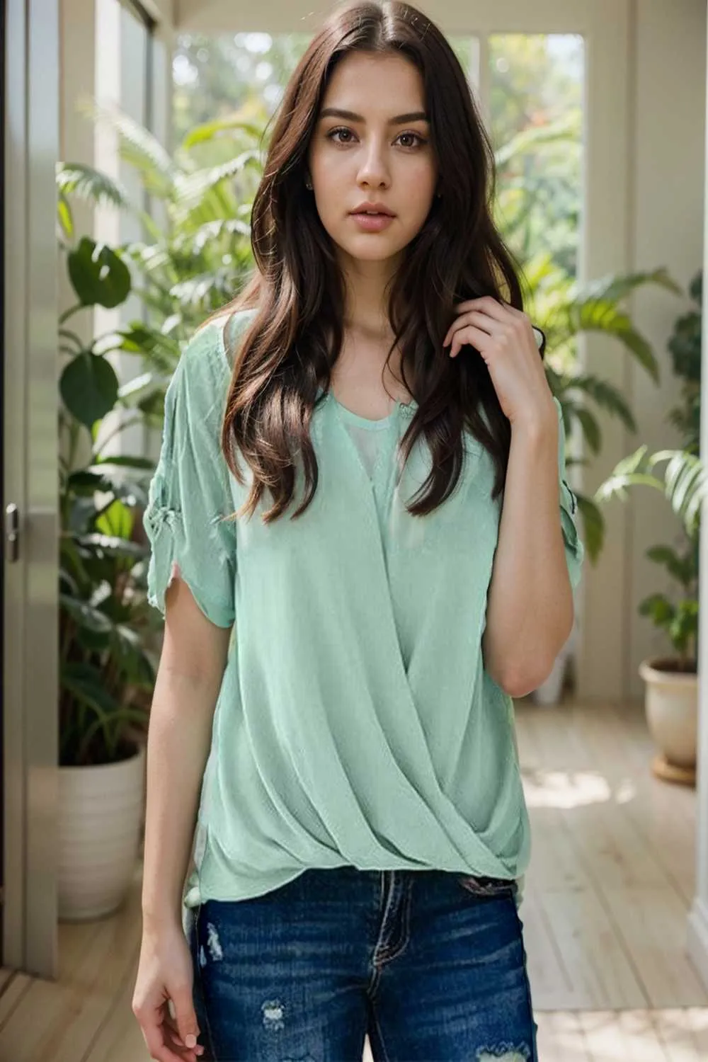 women s blouses loose solid belted long sleeve blouse