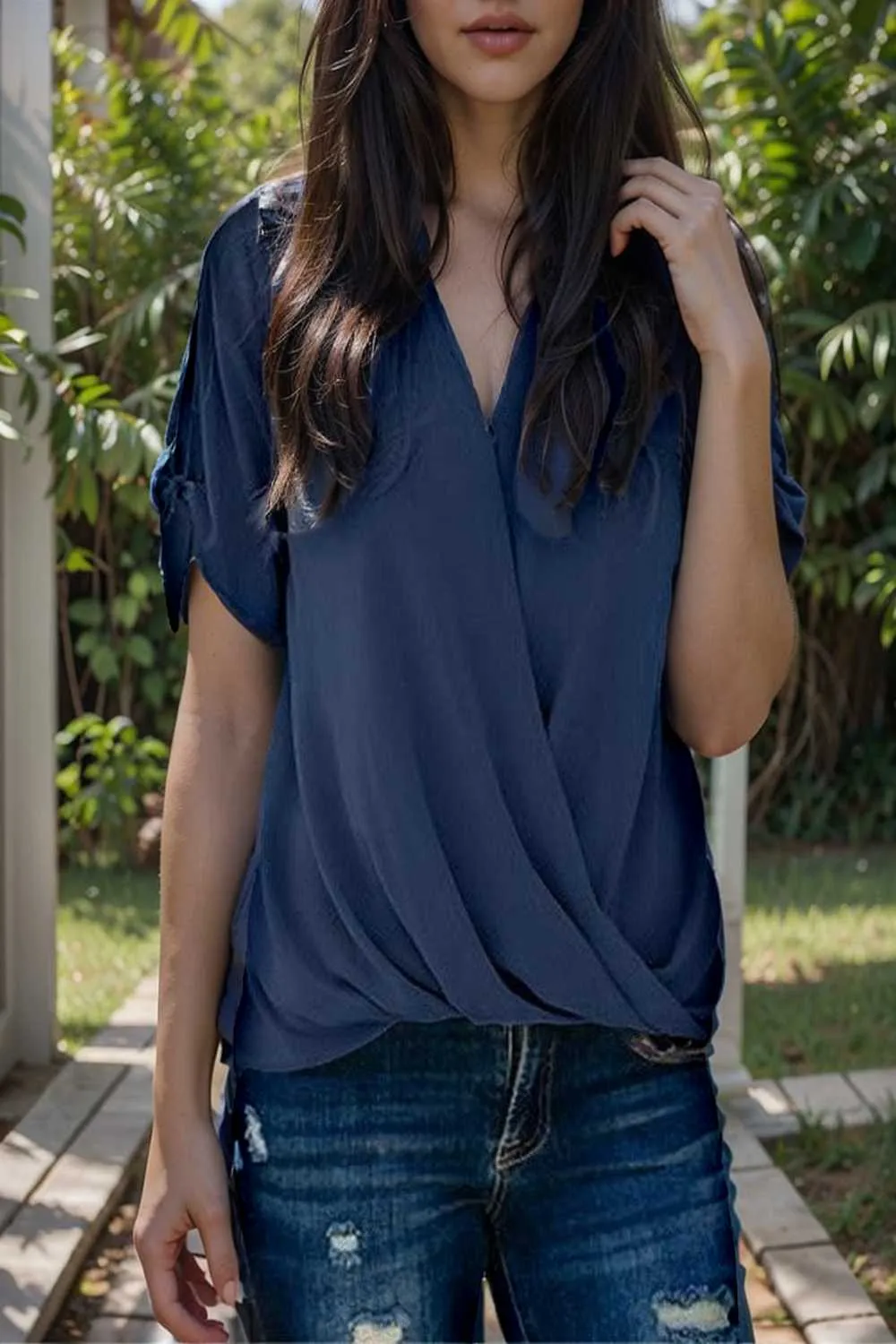 women s blouses loose solid belted long sleeve blouse