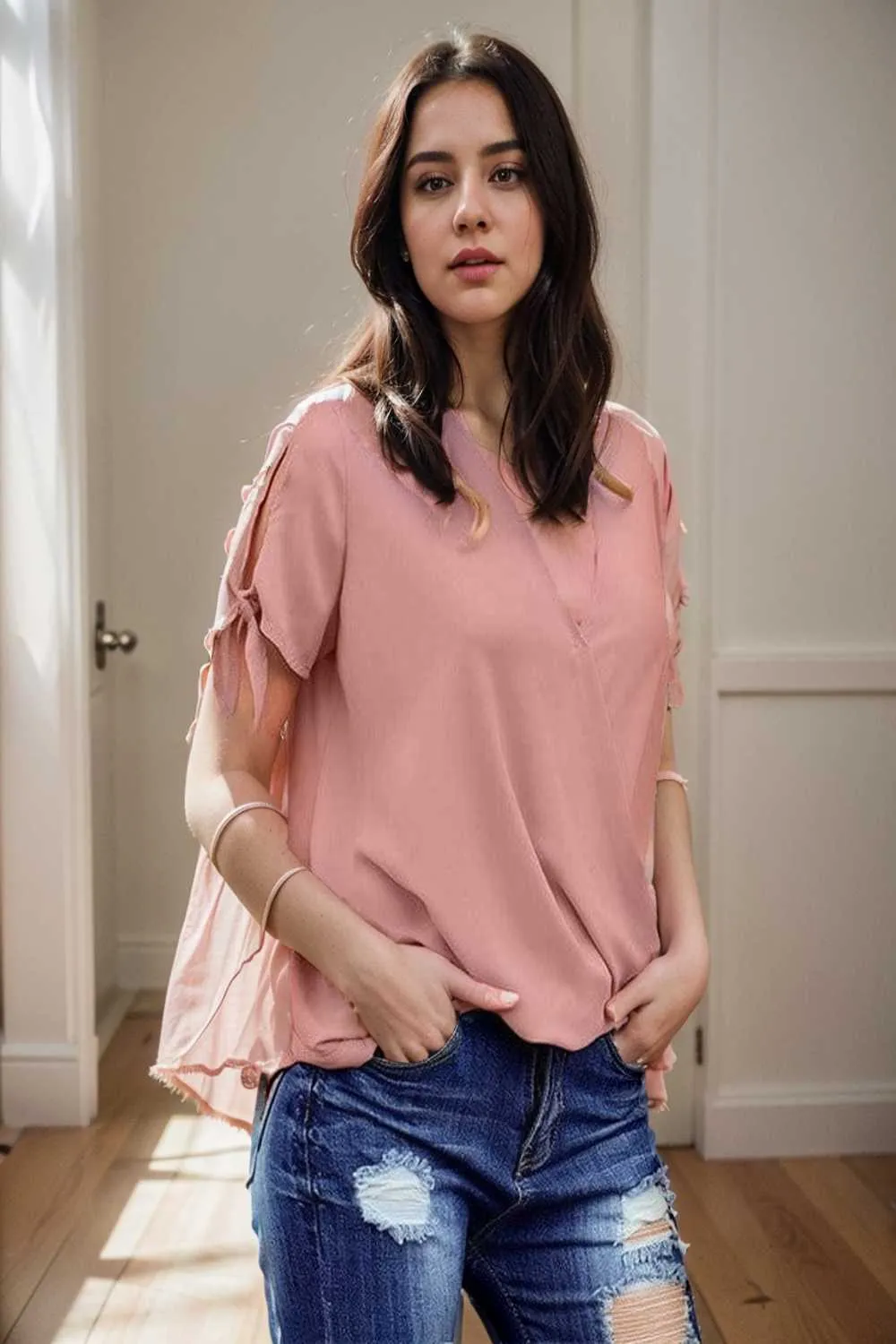 women s blouses loose solid belted long sleeve blouse